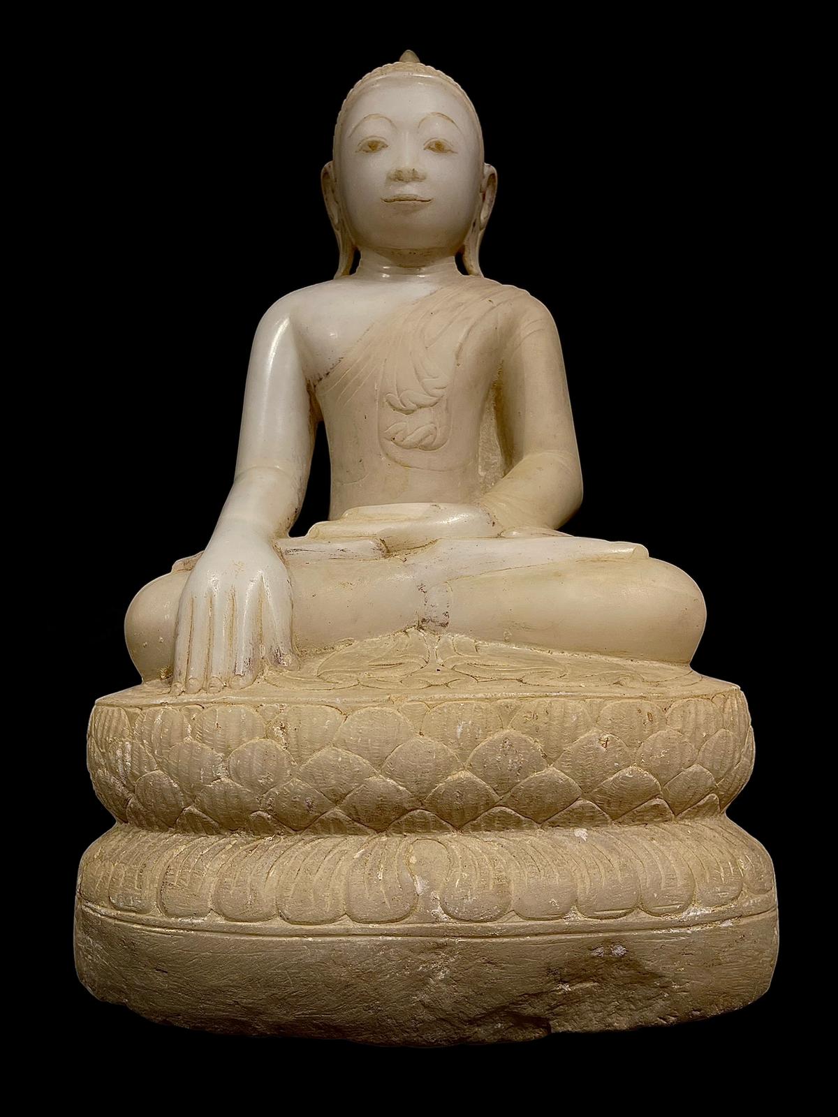 Marble seated Buddha in Bhumisparsha mudra- wisdom- 7235